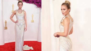 Oscars 2024: Emily Blunt Shines Bright in Statement-Making White Schiaparelli Gown at the 96th Academy Awards, Turns Heads With Her Exquisite Style (View Pics)