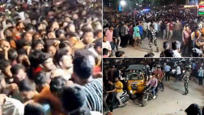 Free Haleem Offer Leads to Massive Crowding Outside Hyderabad Restaurant, Police Resort to Lathi-Charge to Disperse Crowd (Watch Video)