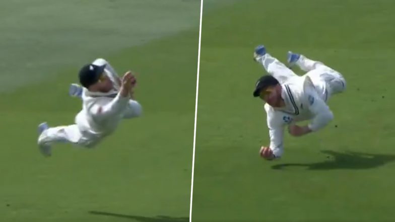 ‘Superman’ Glenn Phillips Pulls Off One-Handed Stunner To Dismiss Marnus Labuschagne During NZ vs AUS 2nd Test 2024 (Watch Video)