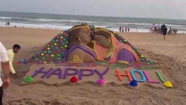Holi 2024 Sand Art Video: Sudarsan Pattnaik Sculpts Spectacular Sand Art of Radha and Krishna To Celebrate the Festival of Colours, Holi (View Post)