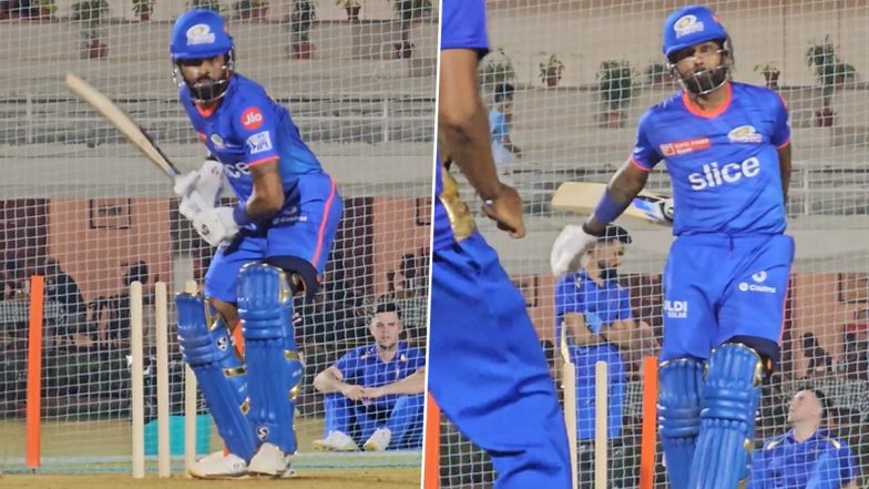 Mumbai Indians Share Visuals of Captain Hardik Pandya Training in Nets Ahead of IPL 2024 (Watch ASMR Video)