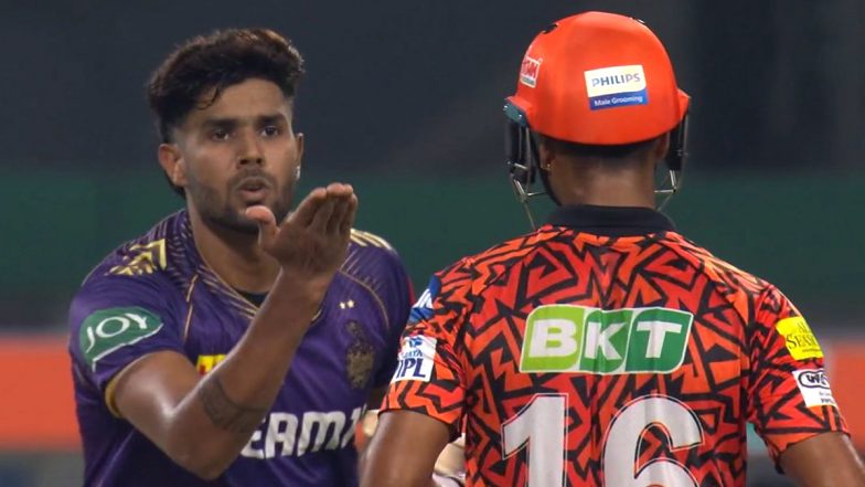 Harshit Rana Blows Flying Kiss to Mayank Agarwal After Dismissing Him During KKR vs SRH IPL 2024 Match, Video Goes Viral