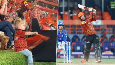 Aww-Dorable! Heinrich Klaasen’s Daughter Laya Waves Sunrisers Hyderabad Flag As She Watches Dad in Action in Record-Breaking SRH vs MI IPL 2024 Match (Watch Video)