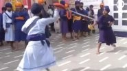 &lsquo;Hola Mohalla&rsquo; Celebrations in Punjab: Youth Perform 'Gatka' Martial Arts at Anandpur Sahib Gurudwara in Roppnagar (Watch Video)