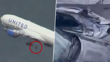 United Airlines Boeing 777 Loses Tyre After Take Off From San Francisco Airport, Crushes Several Cars in Parking Lot (Watch Video)