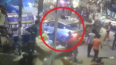 Accident Caught on Camera in Delhi: One Killed, Six Injured as Car Crashes into Shops in Ghazipur, Driver Nabbed (Watch Video)