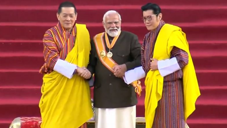 PM Narendra Modi Conferred With Order of the Druk Gyalpo Award; Becomes First Foreign Head of Government to Receive Bhutan’s Highest Civilian Honour (Watch Video)