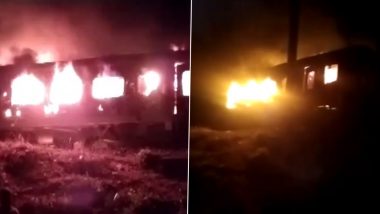 Train on Fire in Bihar: Blaze Erupts in AC Coach of Patna-Delhi Holi Special Train Near Ara; No Casualties Reported (Watch Video)