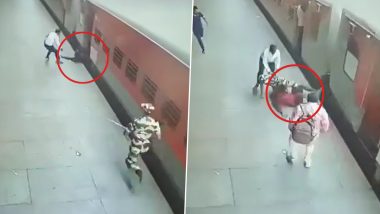 RPF Personnel Averts Tragedy, Saves Life of Passenger Who Fell While Boarding Moving Train at Pune Station, Video Surfaces
