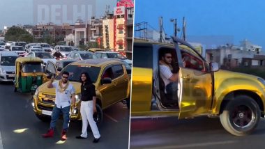 Instagram Reels Craze in Delhi: Man Stops Car on Paschim Vihar Flyover During Busy Rush Hour Traffic, Performs Dangerous Stunts (Watch Video)