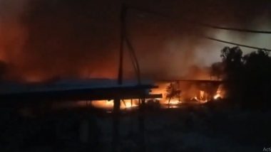 Kota Fire: Blaze Erupts in Scrap Godown in Rajasthan, Firefighting Operation Underway (Watch Video)