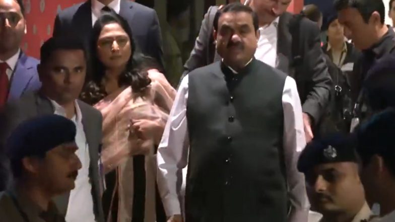 Gautam Adani, His Wife Arrive at Jamnagar Airport for Anant Ambani–Radhika Merchant’s Pre-Wedding Celebrations (Watch Video)