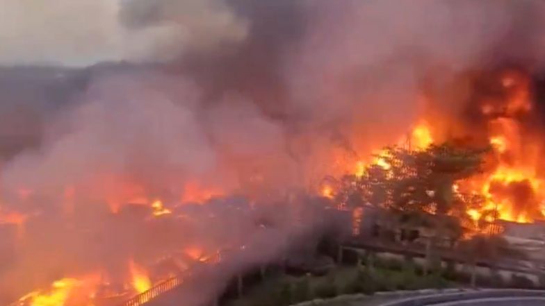 Thane Fire: Blaze Erupts at Scrapyard in Kharegaon, No Casualties Reported (Watch Video)