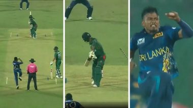 Sri Lankan Pacer Pramod Madushan Produces A Beauty, Towhid Hridoy's Off Stump Goes For A Walk During BAN vs SL 1st ODI (Watch Video)