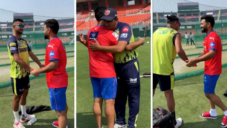 Delhi Capitals Skipper Rishabh Pant Meets Harshal Patel, Rahul Chahar and Other Punjab Kings Cricketers Ahead of PBKS vs DC IPL 2024 Match (Watch Video)