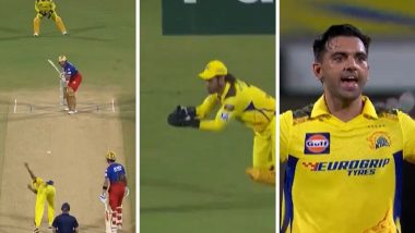 Glenn Maxwell Wicket Video: Star Batsman Caught by MS Dhoni Off Deepak Chahar During CSK vs RCB IPL 2024