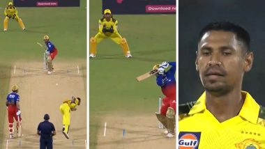 Rajat Patidar Wicket Video: Mustafizur Rahman Accounts for Right-Handed Batsman As MS Dhoni Takes Catch During CSK vs RCB IPL 2024