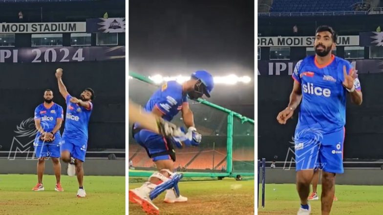 Jasprit Bumrah Bowls Toe-Crushing Yorkers As He Sweats It Out in Practice After Joining Mumbai Indians Camp Ahead of GT vs MI IPL 2024 Clash (Watch Video)