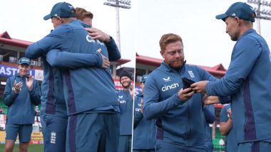 ‘Stick Your Chest out…’ Joe Root Delivers Emotional Speech While Presenting Jonny Bairstow With His 100th Test Cap at the Start of IND vs ENG 5th Test 2024 (Watch Video)