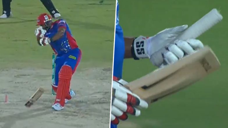 Kieron Pollard’s Bat Breaks As He Attempts To Hit Tayyab Abbas’ Delivery During Karachi Kings vs Lahore Qalandars PSL 2024 Match (Watch Video)