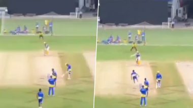 MS Dhoni Plays Helicopter Shot In Practice During CSK Pre-Season Camp At MA Chidambaram Stadium in Chennai Ahead of IPL 2024 (Watch Video)