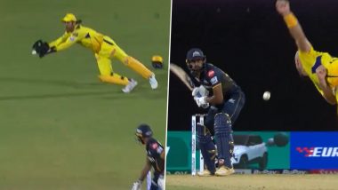 MS Dhoni Catch Video: 42-Year-Old Wicket-keeper Takes Diving Catch to Dismiss Vijay Shankar During CSK vs GT IPL 2024 Match