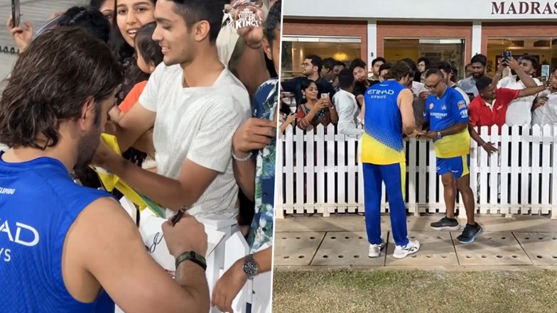 MS Dhoni Signs Autograph for Fans After Training Session at Chepauk Ahead of IPL 2024, Video Goes Viral