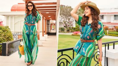 Madhuri Dixit Channels Her Wild and Fun Side in a Vibrant Printed Shirt Top and Flared Pants Jazzed Up With Chic and On-Trend Side Slits (View Pics)