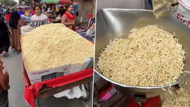 'Maggi Thela' Viral Video: Street Vendor Sells Maggi in Odd Fashion, Ditches Packets, Serves Loose Noodles With Only Tastemaker on Pushcart (Watch)