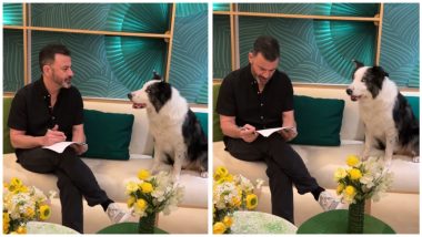 Messi the Dog at Oscars 2024: Anatomy of a Fall's Breakout Canine Star Seen 'Practising' Lines With Host Jimmy Kimmel Ahead of 96th Academy Awards (View Pics)