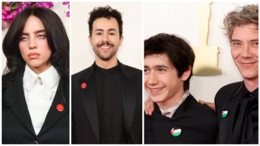 Oscars 2024: Billie Eilish, Ramy Youssef Wear ‘Artists for Ceasefire’ Badges in Support of Gaza, Anatomy of a Fall Actors Wear ‘Palestine’ Flag Pins to Show Solidarity (View Pics)