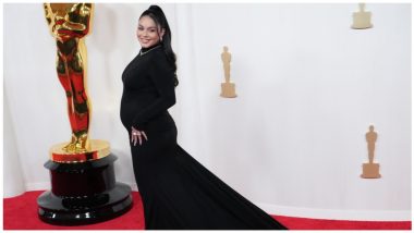 Oscars 2024: Vanessa Hudgens Stuns in Black Gown, Flaunts Her Beautiful Baby Bump at The 96th Academy Awards! (Watch Video)