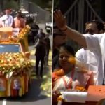 PM Narendra Modi Showered With Flower Petals During His Roadshow in Kerala’s Palakkad (Watch Video)