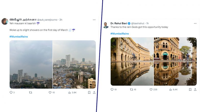 Mumbai Rains in March Photos: Parts of Mumbai City Receive Unseasonal Rainfall on the Morning of March 1, 2024, Here’s How Netizens Reacted (View Pictures)