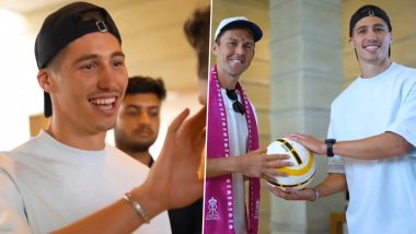 Nandre Burger Gives Trent Boult a Traditional Welcome As New Zealand Fast Bowler Joins Rajasthan Royals Camp Ahead of IPL 2024 (Watch Video)