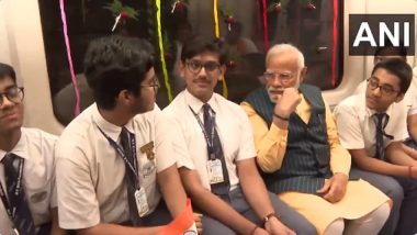 PM Modi in West Bengal: Prime Minister Narendra Modi Travels with School Students in India’s First Underwater Metro Train in Kolkata, Interacts with Students (Watch Video)