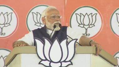 PM Narendra Modi Hits Out at DMK and Congress in Tamil Nadu’s Salem, Says ‘INDIA Alliance Deliberately Insults Hinduism’ (Watch Video)