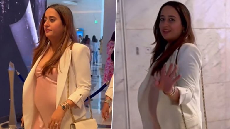 Pregnant Natasha Dalal Spotted in City! Varun Dhawan’s Wife Stylishly Displays Baby Bump in Pink Dress and White Blazer (Watch Video)