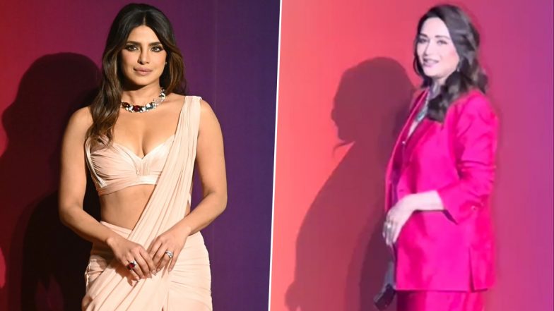 Priyanka Chopra and Madhuri Dixit Share Heartwarming Moment with Warm Hug at Ambani’s Holi Party (Watch Video)