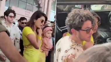 Nick Jonas Turns Into a Doting Husband and Father for Priyanka Chopra and Daughter Malti Marie As They Get Mobbed by Fans in Ayodhya- Here’s How Fans Reacted (Watch Video)