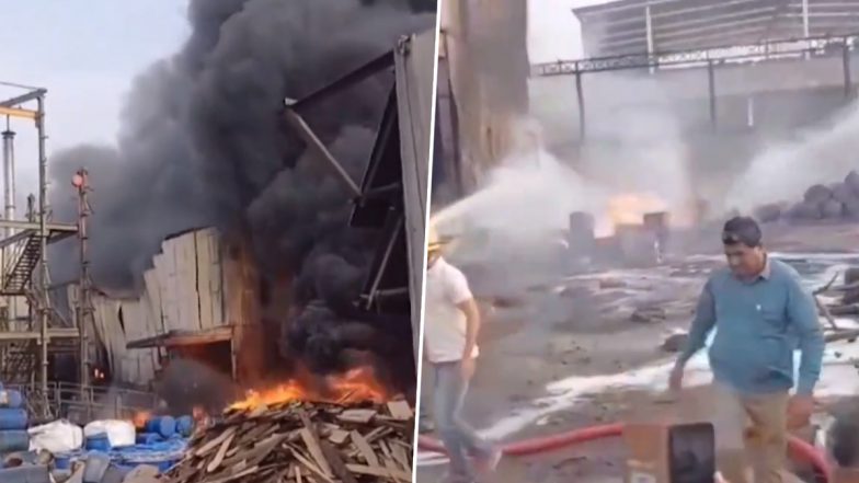 Gujarat Fire: Massive Blaze Erupts at Chemical Factory in Rajkot's Swati Park Area (Watch Video)