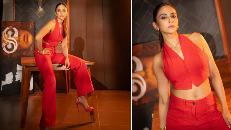 Rakul Preet Singh Brings the Heat in a Red Hot Halter Neck Top and Coordinated Pants (View Pics)