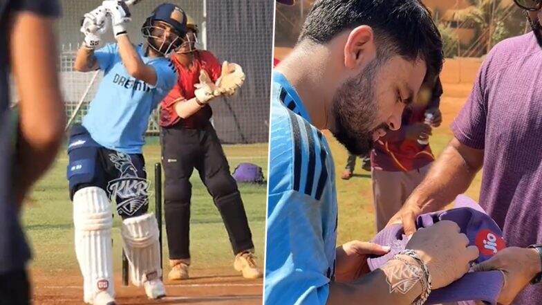 Rinku Singh in a Heartwarming Gesture Signs KKR Hat for a Kid Who Was Hit by Ball During Kolkata Knight Riders Training Session Ahead of IPL 2024 (Watch Video)