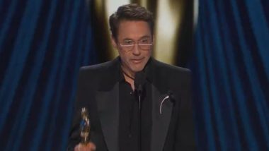 Oscars 2024: Robert Downey Jr Thanks His ‘Terrible Childhood’ As He Wins the Best Supporting Actor Award for Oppenheimer (Watch Video)