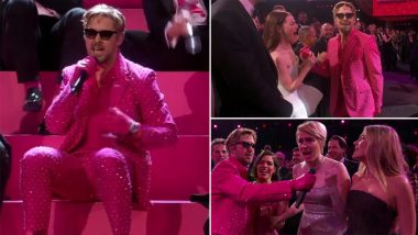 Oscars 2024: Ryan Gosling Gives an Iconic Performance on I’m Just Ken From Barbie; Emma Stone and Margot Barbie Join the Fun (Watch Video)