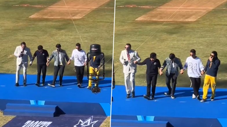 Sachin Tendulkar Dances to ‘Naatu Naatu’ With Ram Charan, Akshay Kumar, Suriya and Boman Irani During ISPL T10 2024 Opening Ceremony, Video Goes Viral