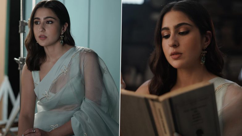 Sara Ali Khan Wows in a Dreamy Dusty Blue Saree for Ae Watan Mere Watan Film Promotions (View Pics)