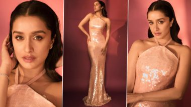 Shraddha Kapoor Is a Dazzling Diva in a Shimmery Sequinned Coral Pink Halter Neck Gown for a Glamorous Event (View Pics)