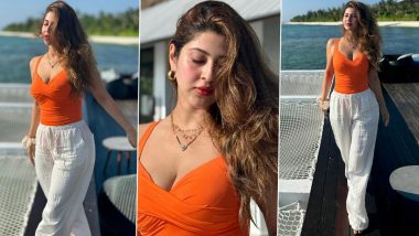 Sonarika Bhadoria Radiates Fun and Trendy Summer Vibes in Bright Orange and White Outfit on Her Beach Vacation (View Pics)