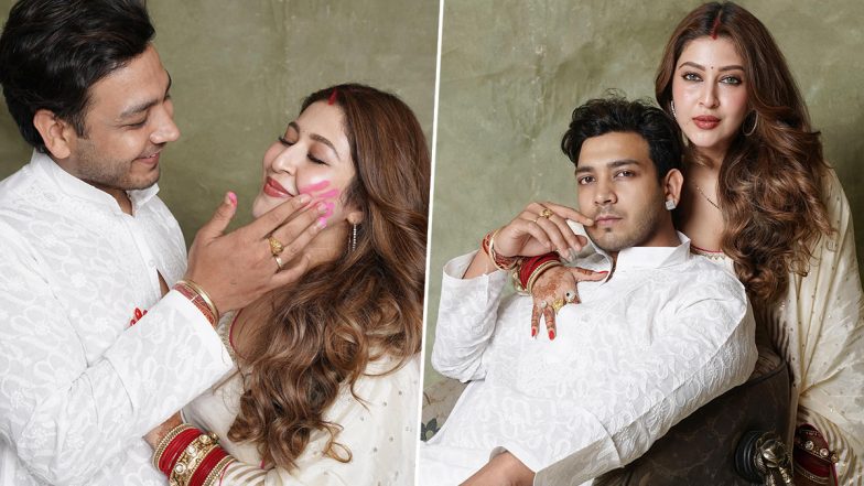 Holi 2024: Sonarika Bhadoria Gives Glimpses of Her First Holi Celebration With Husband Vikas Parashar (See Pics)